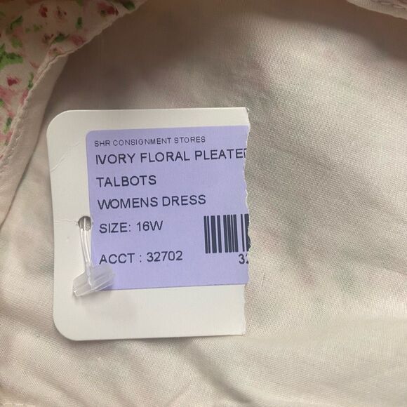 TALBOTS Women’s Ivory Floral Pleated Print Shift Dress Size 16W SEE‎ DESCRIPTION - Picture 9 of 12